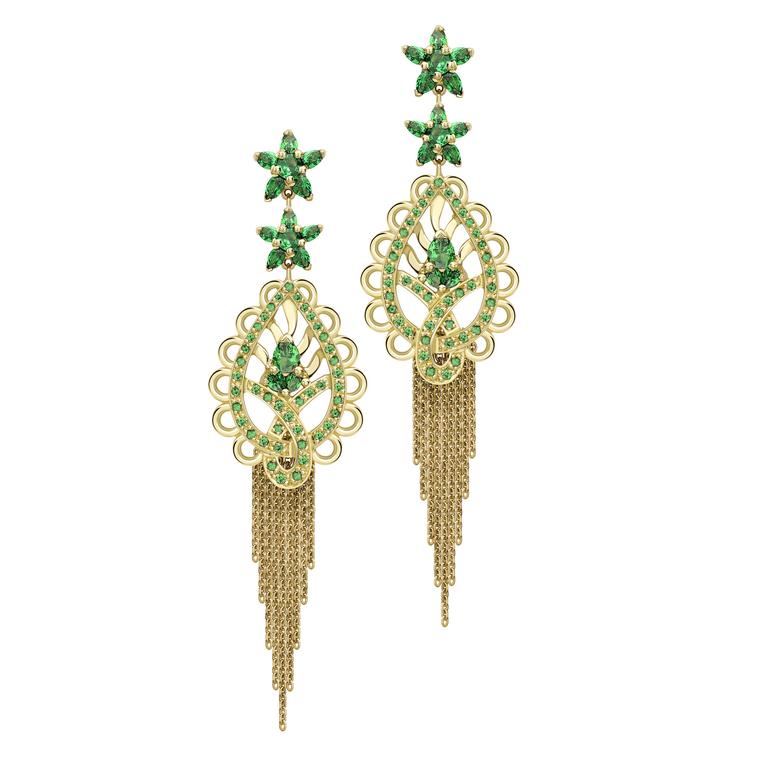 Ana de Costa earrings from the Spiritual Henna collection in yellow gold with tsavorites.